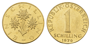 Австрия 1 шиллинг 1976 KM 2886 алюминиевая бронза PROOF 181-635
