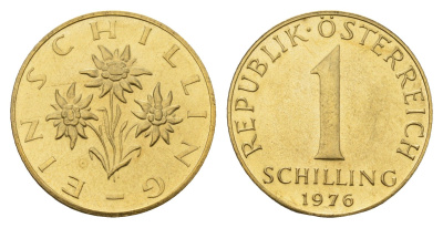 Австрия 1 шиллинг 1976 KM 2886 алюминиевая бронза PROOF 181-635