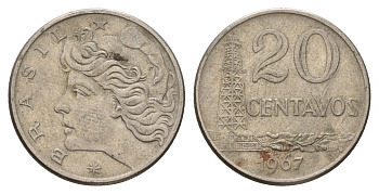 Бразилия 20 сентаво 1967 год-тип KM 579.1 медно-никель 4561-122