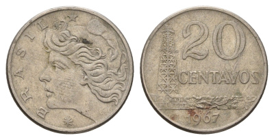 Бразилия 20 сентаво 1967 год-тип KM 579.1 медно-никель 4561-122