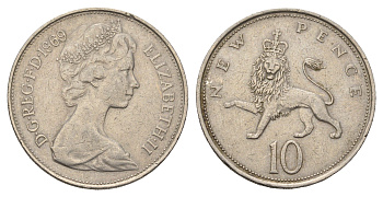 Великобритания 10 пенсов 1969 Елизавета II (1952-2022) KM 912, Spink 4231 (F1) медно-никель 4389-642