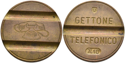 Италия жетон телефонный ND GETTONE TELEFONICO, диаметр 25 мм. латунь 4389-646