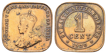 Стрейтс-Сетлментс (Стрейтс Сетлментс) 1 цент 1920 Георг V (1910-1936) KM 32 бронза 4697-1243