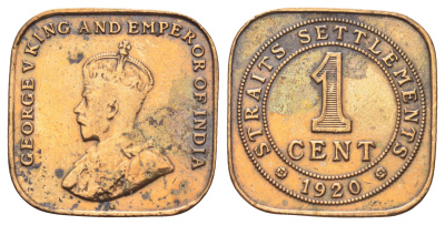 Стрейтс-Сетлментс (Стрейтс Сетлментс) 1 цент 1920 Георг V (1910-1936) KM 32 бронза 4697-1243