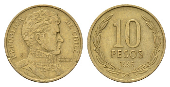Чили 10 песо 1996 KM 228 никель латунь 4674-115