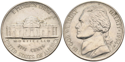 США 5 центов 1994 P, Джеферсон КМ А192 медно-никель 4573-146