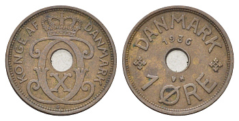 Дания 1 эре 1936 N, Кристиан X (1912-1947) KM 826 бронза 4701-569