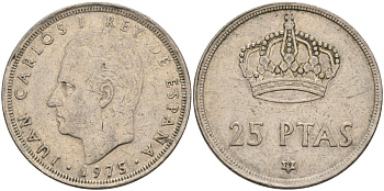 Испания 25 песет 1975 (79) Хуан Карлос I (1975-2014) KM 808 медно-никель 4149-1034