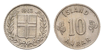 Исландия 10 эйре 1963 KM 10 медно-никель aUNC 4696-264