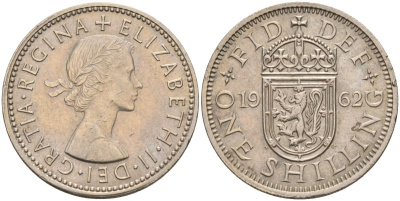 Великобритания 1 шиллинг 1962 Елизавета II (1952-2022), Шотландский герб KM 905, Spink 4148 медно-никель 4153-934