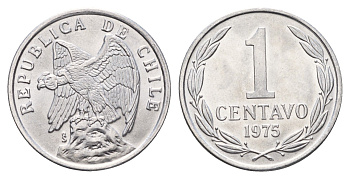 Чили 1 сентаво 1975 год тип KM 203 алюминий UNC 4391-141