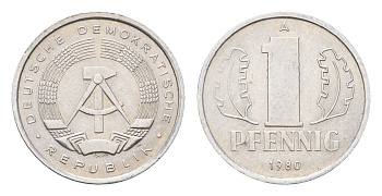 ГДР 1 пфенниг 1980 A KM 8.2 алюминий 4685-1261