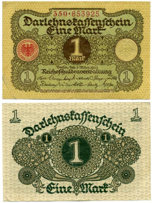 ГЕРМАНИЯ 1 МАРКА 1920 1 МАРТА 1920, ВЕЙМАРСКАЯ РЕСПУБЛИКА Pick 58 бумага 7548-38-4