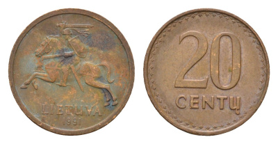 Литва 20 центов (сентов) 1991 KM 89 бронза 4702-248
