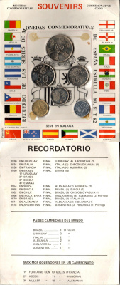 Испания красочный набор из 6 монет (50 сентимов; 1, 5, 25, 50 и 100 песет) 1980 чемпионат мира по футболу в Испании 1982 года KM MS11 (815, 816, 817, 818, 819 и 820) UNC 3-4-12-01
