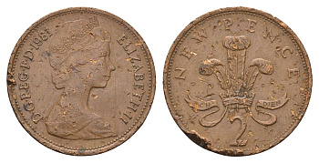 Великобритания 2 пенса 1981 Елизавета II (1952-2022) KM 916, Spink 4235 (C1) бронза 4699-433