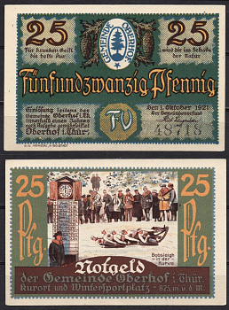Германия, Оберхоф 25 пфеннигов 1921 Нотгельд бумага 7555-58-4-1