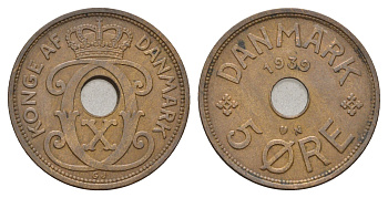 Дания 5 эре 1939 N, Кристиан X (1912-1947) KM 828 бронза 4700-843