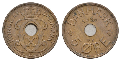 Дания 5 эре 1939 N, Кристиан X (1912-1947) KM 828 бронза 4700-843