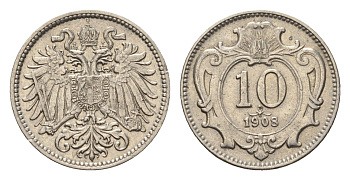 Австрия 10 геллеров 1908 Франц Иосиф I (1848-1916) KM 2802 никель 4684-213