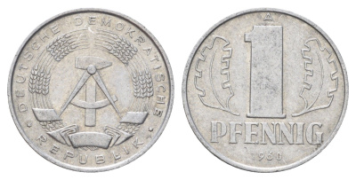 ГДР 1 пфенниг 1968 KM 8.1 алюминий 4679-1257