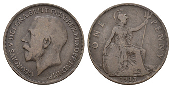 Великобритания 1 пенни 1913 Георг V (1910-1936) KM 810, Spink 4051 бронза 4168-721