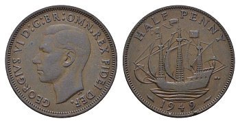 Великобритания 1/2 пенни 1949 Георг VI (1936-1952) KM 868, Spink 4118 бронза 4519-644