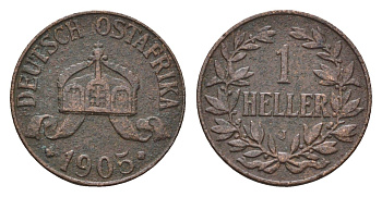 Германская Восточная Африка 1 геллер 1905 J KM 7 бронза 4154-149