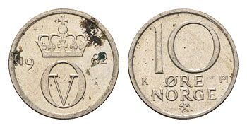 Норвегия 10 эре 1982 Улаф V (1957-1991) KM 416 медно-никель UNC 4684-727