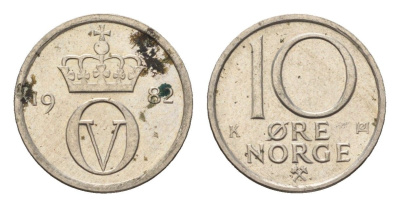 Норвегия 10 эре 1982 Улаф V (1957-1991) KM 416 медно-никель UNC 4684-727