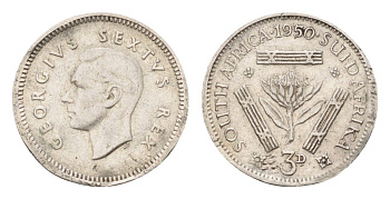 ЮАР 3 пенса 1950 Георг VI (1937-1952) KM 35.2 серебро 54-949