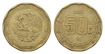Мексика 50 сентаво 2006 KM 549 алюминиевая бронза 4697-543