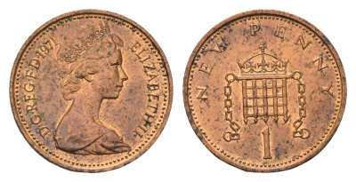 Великобритания 1 новый пенни 1971 Елизавета II (1952-2022) KM 915, Spink 4237 (B1) бронза 99-358