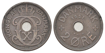 Дания 2 эре 1927 NCH, Кристиан X (1912-1947) KM 827 бронза 4701-641