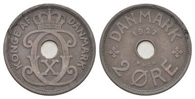 Дания 2 эре 1927 NCH, Кристиан X (1912-1947) KM 827 бронза 4701-641