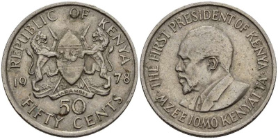 Кения 50 центов 1978 Джомо Кениата KM 13 медно-никель 4511-1131