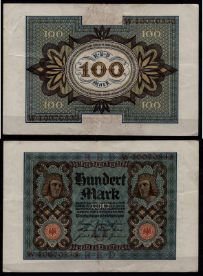 Германия 100 марок 1920 «Бамбергский всадник» (Bamberger Reiter) из оперы «Купол Бамберга» Pick 69 b бумага 7547-27-4-2