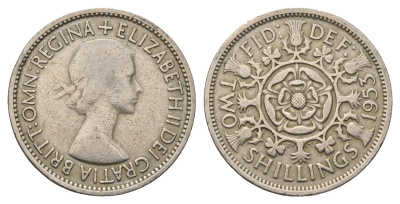 Великобритания 2 шиллинга (флорин) 1953 Елизавета II (1952-2022), год-тип KM 892, Spink 4138 медно-никель 4692-341