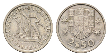 Португалия 2,5 эскудо 1984 парусник KM 590 медно-никель 4685-1126