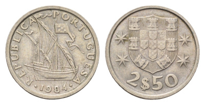 Португалия 2,5 эскудо 1984 парусник KM 590 медно-никель 4685-1126