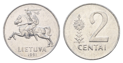 Литва 2 цента (сента) 1991 год-тип KM 86 алюминий aUNC 4689-1038