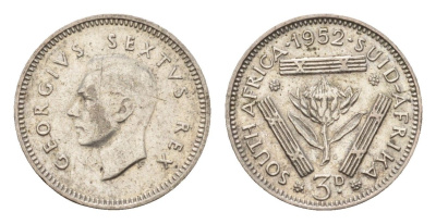 ЮАР 3 пенса 1952 Георг VI (1936-1952) KM 35.2 серебро 4549-1144