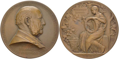 ШВЕЦИЯ МЕДАЛЬ 1914 В ПАМЯТЬ О ТЕОДОРЕ ВАНГЕЙМЕРЕ (1833-1900), ОСНОВОПОЛОЖНИКЕ СОВРЕМЕННОЙ ШВЕДСКОЙ БАНКОВСКОЙ СФЕРЫ, МЕДАЛЬЕР ЭРИК ЛИНДБЕРГ, ДИАМЕТР 61 ММ., ВЕС 97,83 ГР. бронза 1084-1-13