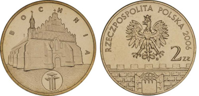 Польша 2 злотых 2006 MW, серия польские города, Бохня (BOCHNIA) KM 543, Parchimowicz 987 латунь UNC 603-813