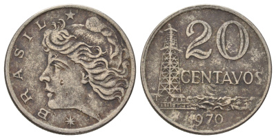 Бразилия 20 сентаво 1970 KM 579.2 медно-никель 4159-416