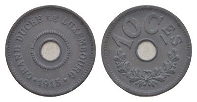 Люксембург 10 сантимов 1915 год-тип, Мария Аделаида (1912-1919), Германская оккупация KM 28 цинк 4659-419