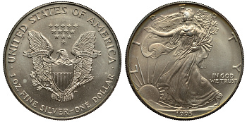 США 1 доллар 1995 шагающая свобода KM 273 серебро UNC 1084-6-13