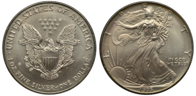 США 1 доллар 1995 шагающая свобода KM 273 серебро UNC 1084-6-13