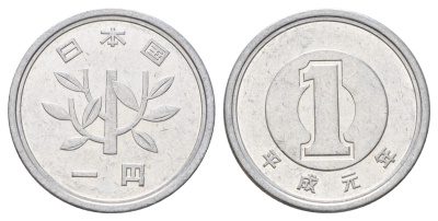 Япония 1 йена 1989 Yr. 1, Акихито (1989-2019) Y 95 алюминий 4679-1256