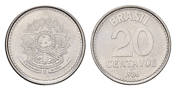 Бразилия 20 сентаво 1986 KM 603 нержавеющая сталь UNC 4679-923